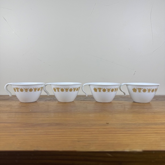 Vintage Pyrex Butterfly Gold Cups – Set of 4 | White Milk Glass | Mid-Century - Picture 6 of 9